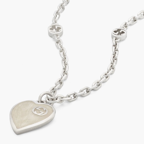 Gucci Silver interlocking necklace with heart Pendant NEW - Picture 1 of 11